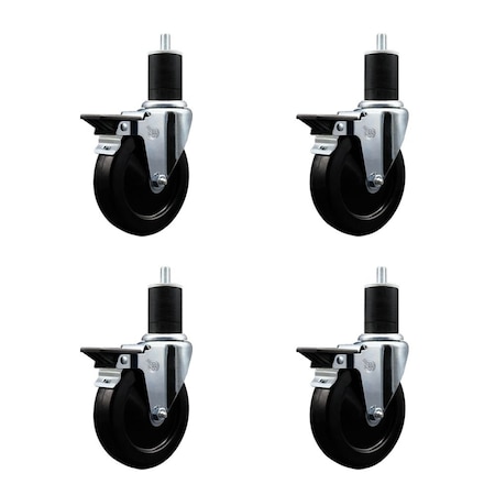 Service Caster 5'' Hard Rubber Swivel 1-3/4'' Expanding Stem Caster Set with Brake, 4PK SCC-EX20S514-HRS-PLB-134-4
